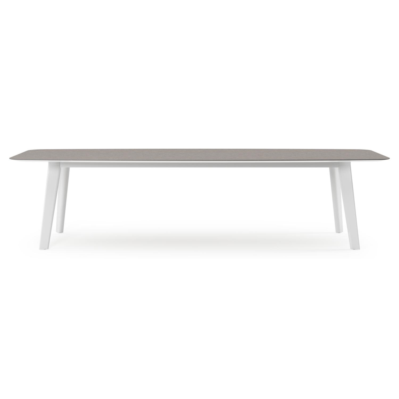 Table de jardin Lacrima forme de bateau en aluminium blanc et céramique pleine Wulong - Lg. 315 x Lrg. 115 x Haut. 73 cm
