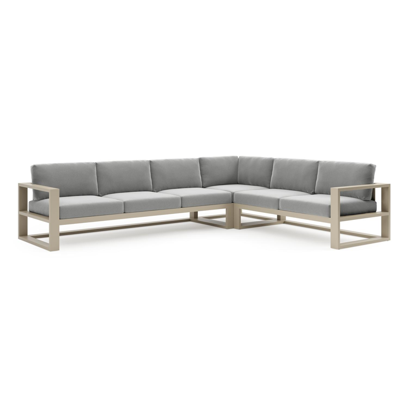 Verato loungehoek in beige aluminium met savane grey all weather sunbrella® luxe kussen