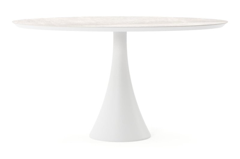 Table de jardin Fano oval en aluminium blanc et céramique pleine Taj Mahal - Lg. 140 x Lrg. 80 x Haut. 74.5 cm