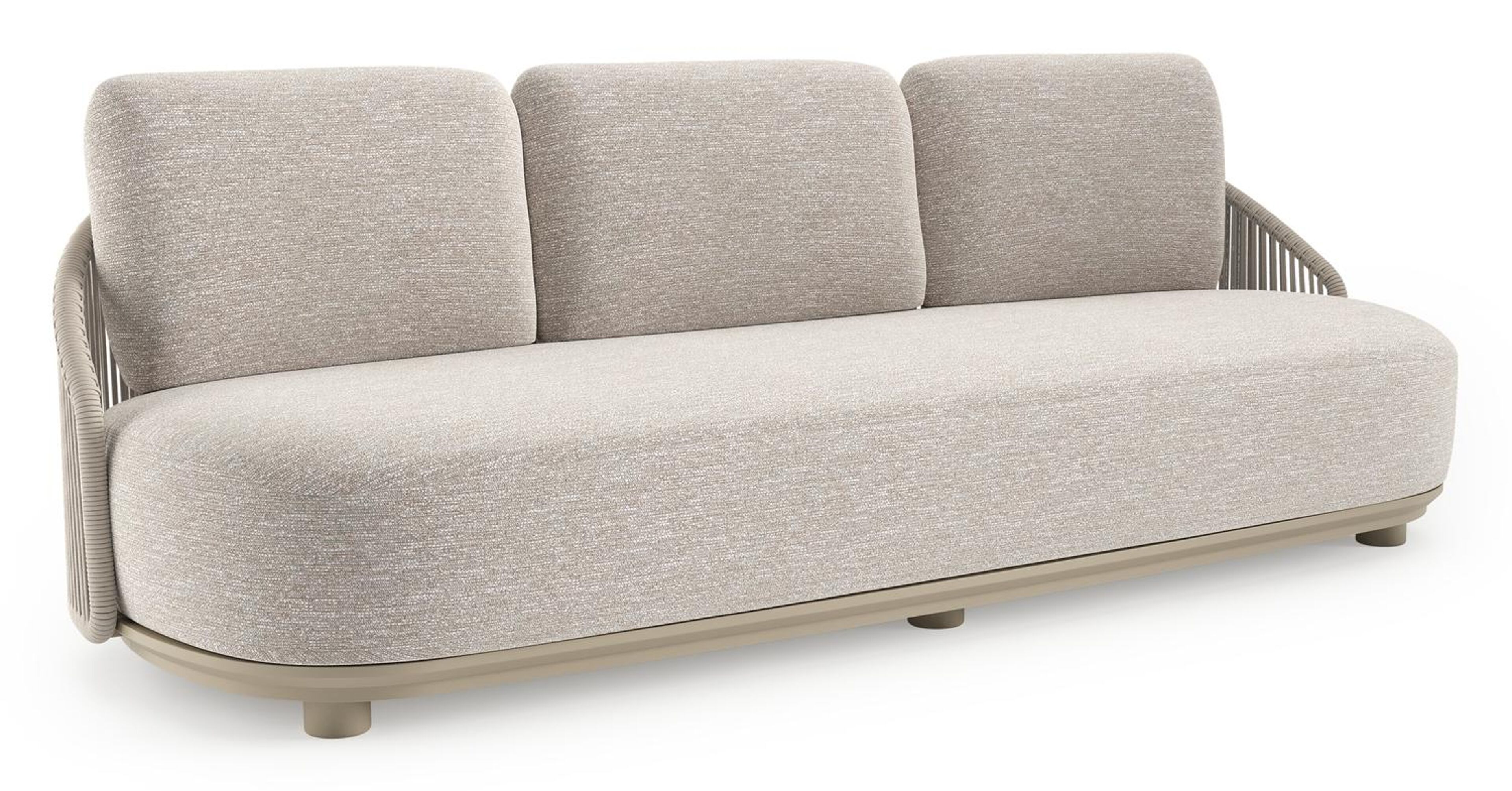 Vadelo loungebank in beige aluminium en beige verticaal geweven ronde rope met tundra sand all weather sunbrella® luxe kussen