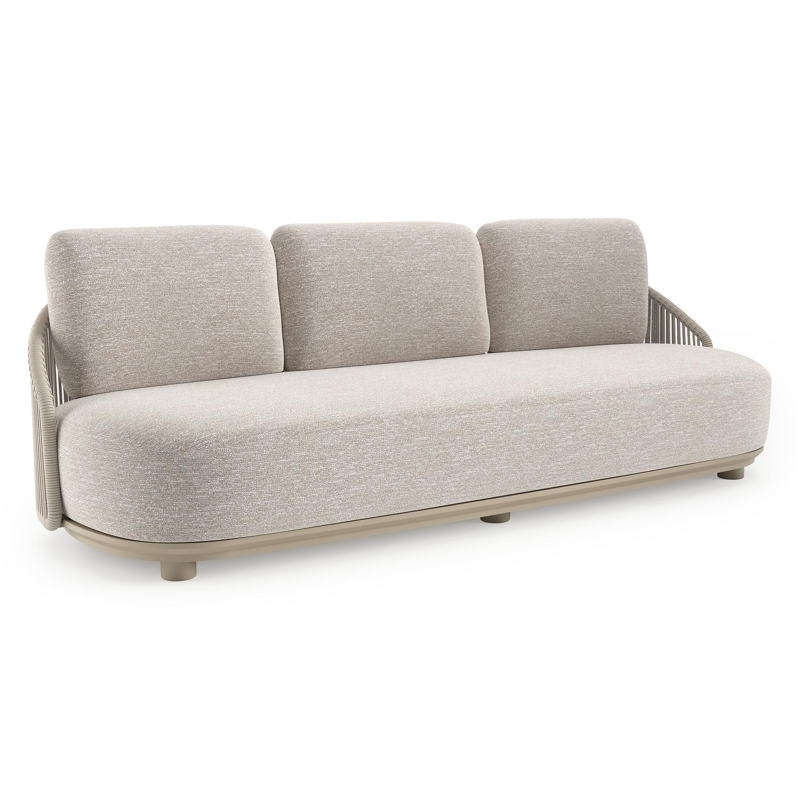 Vadelo loungebank in beige aluminium en beige verticaal geweven ronde rope met tundra sand all weather sunbrella® luxe kussen