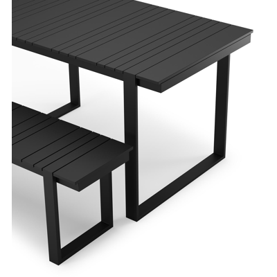 Merida loungetafel en bank in zwart aluminium en zwart - L 123 x B 70 x H 69.5 cm