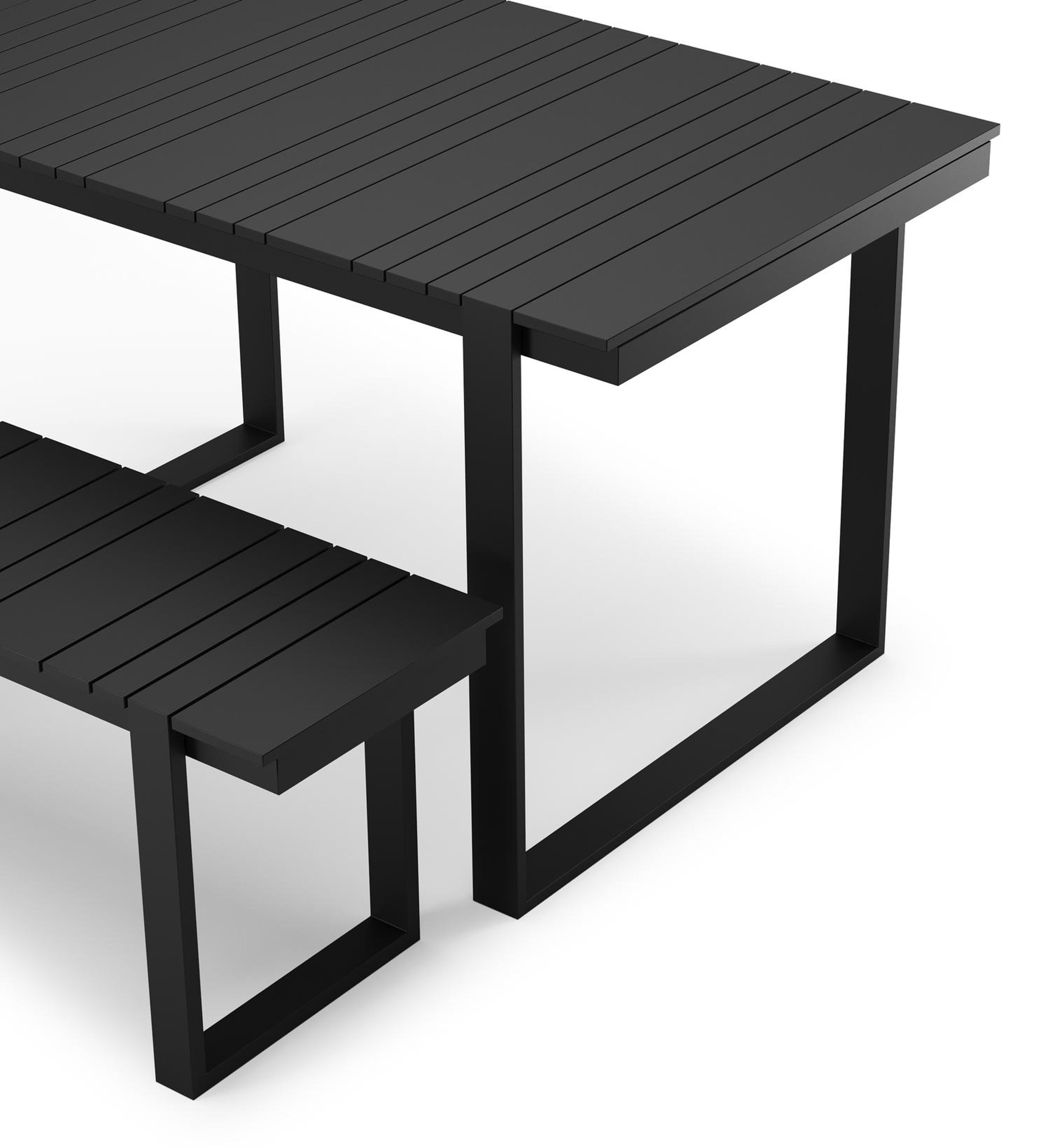 Table basse et banc Merida en noir aluminium et noir - Lg. 123 x Lrg. 70 x Haut. 70 cm
