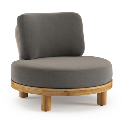 Fauteuil de jardin Donato en teck et corde ronde tissée verticalement beige et coussins en all weather sunbrella® luxe Natte Dark Taupe