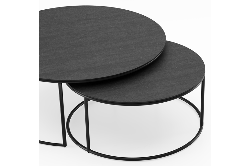 Tables basse Fano en aluminium noir et céramique pleine noir - Dia. 65 X H 30 cm
