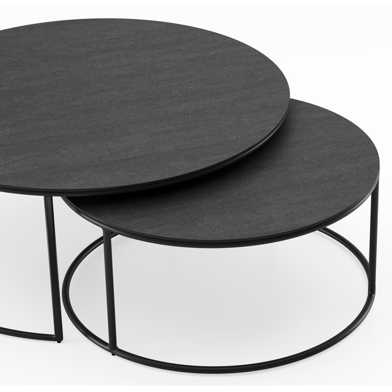 Fano loungetafels in zwart aluminium en zwart volkeramiek - Dia. 65 X H 30 cm