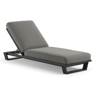 Chaise longue réglable Pagino en aluminium noir et coussin en all weather Sunbrella® luxe savane zinc