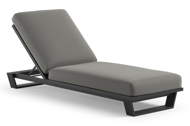 Chaise longue réglable Pagino en aluminium noir et coussin en all weather Sunbrella® luxe savane zinc