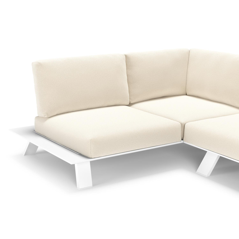 Cesano loungehoek in wit aluminium met althea off white all weather Cosytica kussen