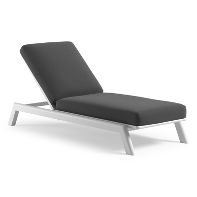 Chaise longue réglable Cirello avec système de pompe en aluminium blanc et coussin en all weather Sunbrella® luxe lopi shadow