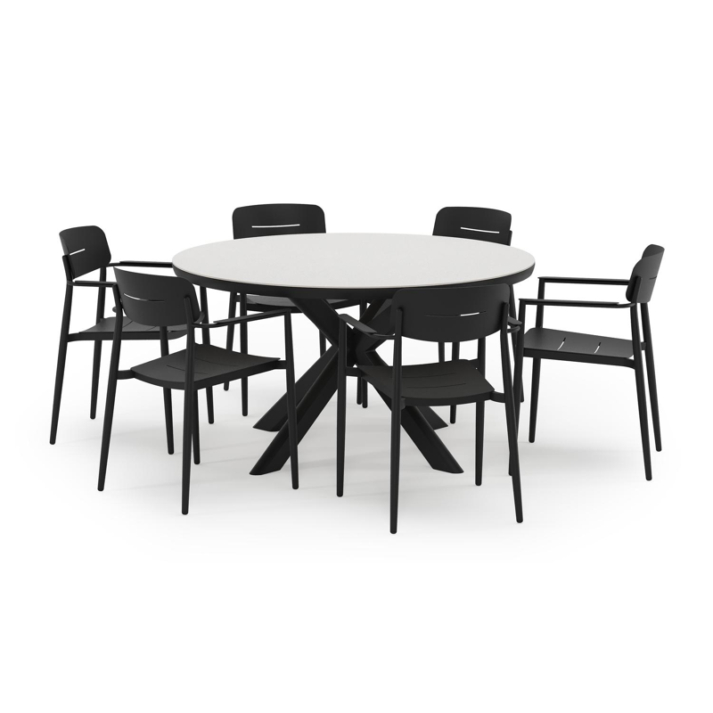 Pamplona tuinset in zwart aluminium en sintered stone Topo minerale met 6 Cosa tuinstoelen