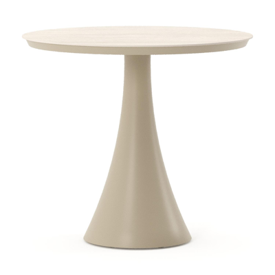 Table de jardin Fano ronde en aluminium beige et céramique pleine Travertino Bianco - Diam. 85 x Haut. 74 cm