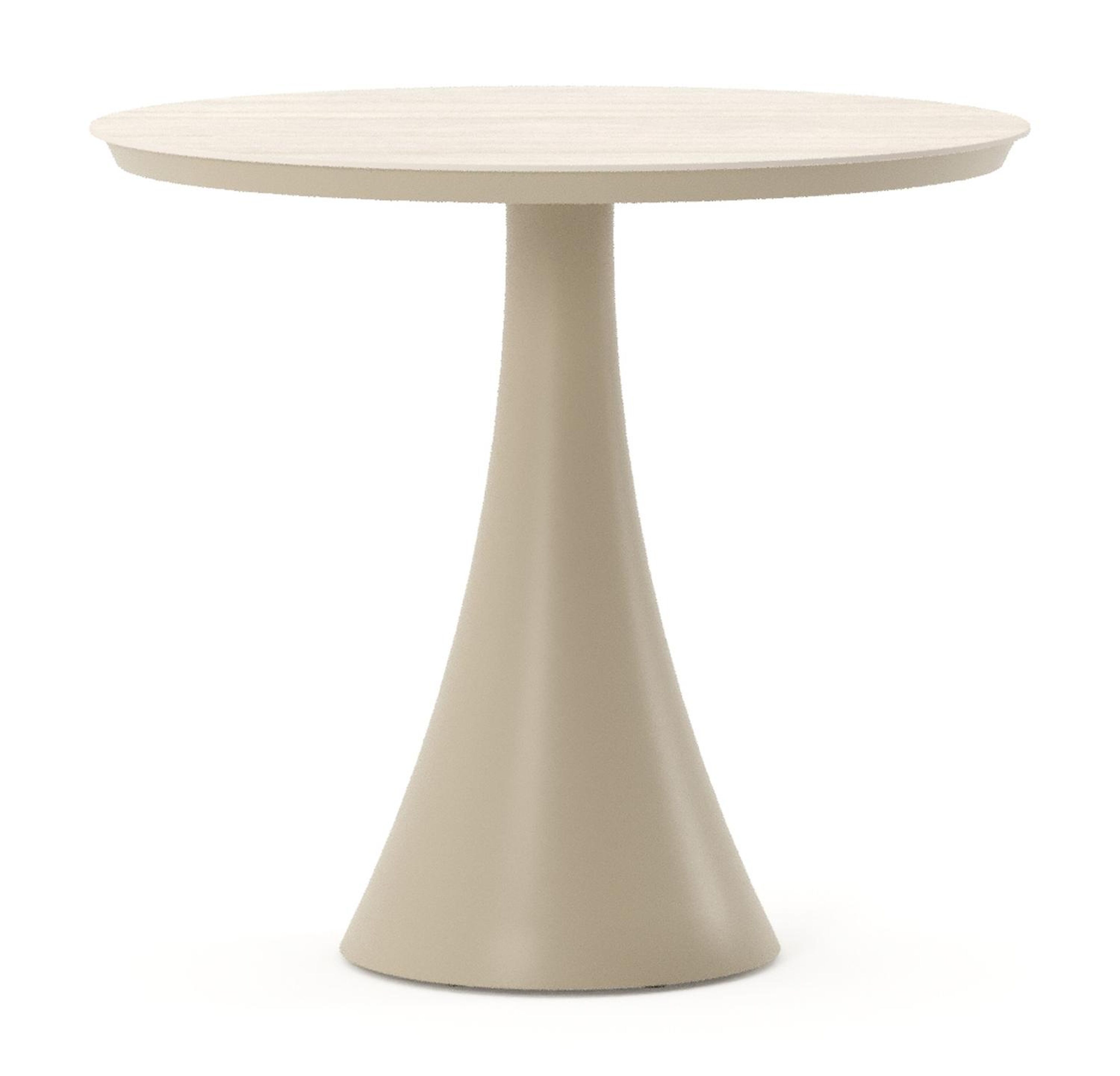 Table de jardin Fano ronde en aluminium beige et céramique pleine Travertino Bianco - Diam. 85 x Haut. 75 cm