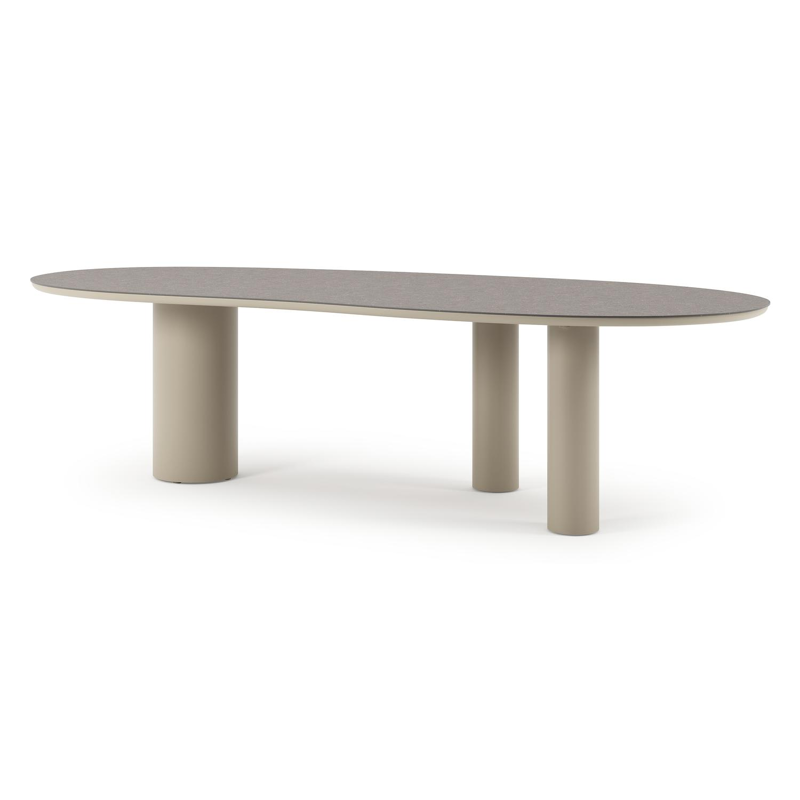 Table de jardin Organo organique en aluminium beige et céramique pleine Wulong - Lg. 280 x Lrg. 120 x Haut. 74 cm