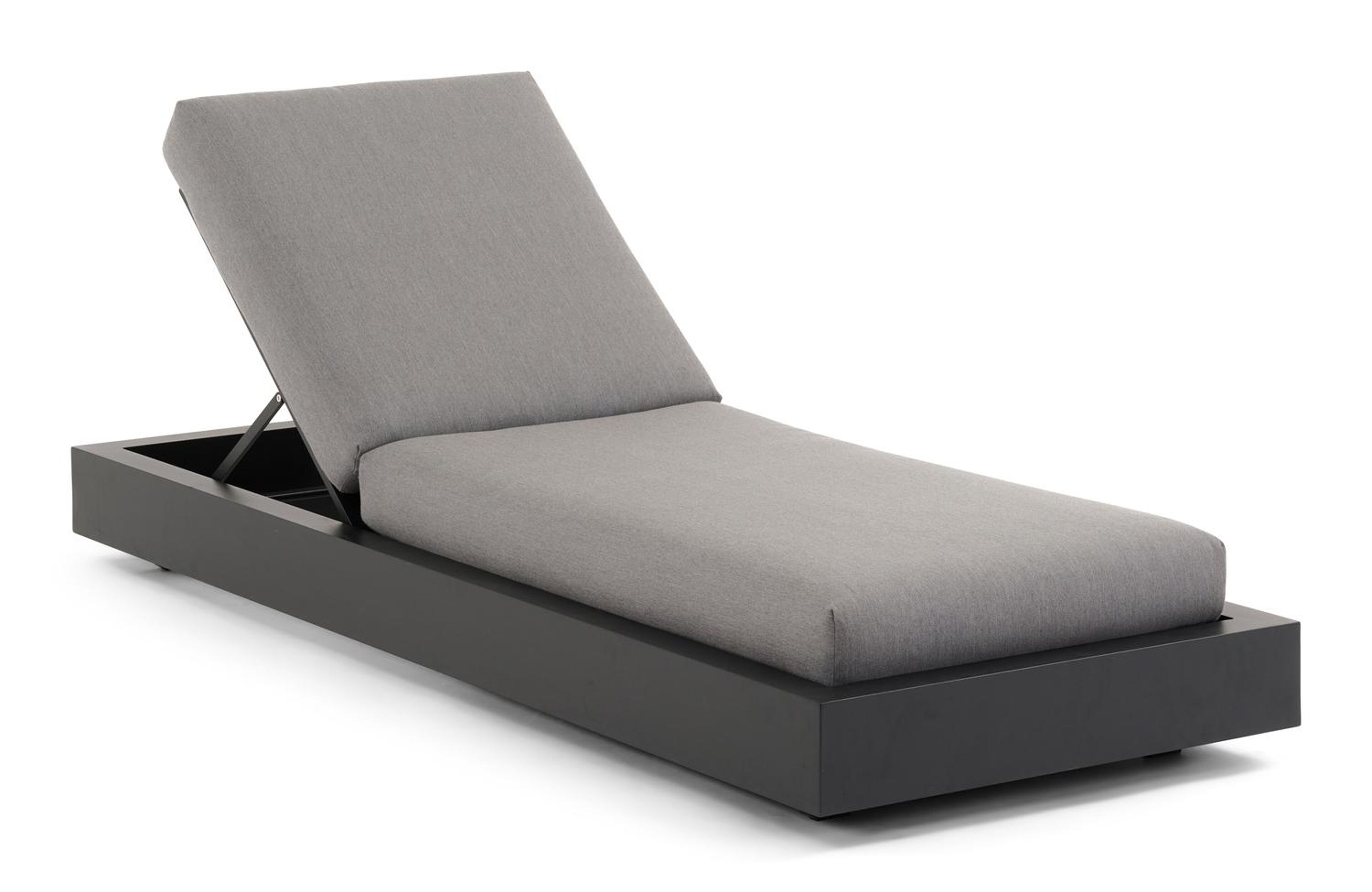 Como verstelbaar ligbed in zwart aluminium met natte charcoal chine all weather sunbrella® luxe kussen