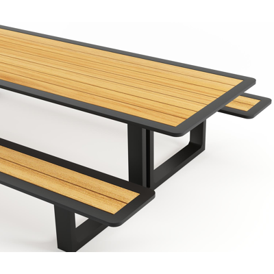 Merano picknicktafel in zwart aluminium en teak tafelblad - L 300 x B 181 x H 73 cm