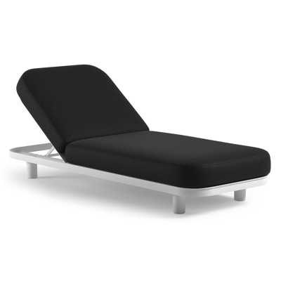 Chaise longue réglable Donato en aluminium blanc et coussin en all weather Sunbrella® luxe lopi baribal