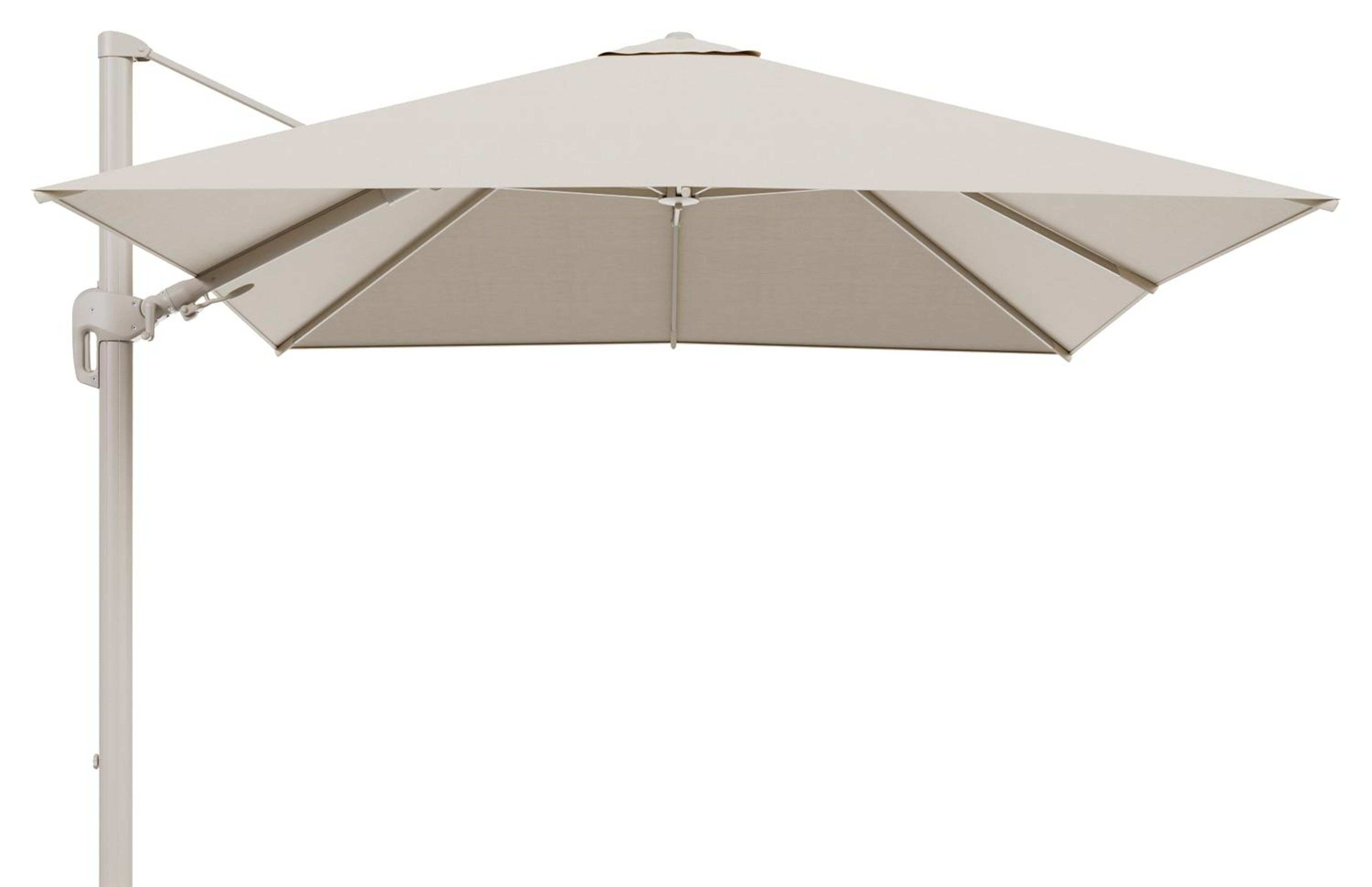 Rufina zweefparasol met tiltfunctie in beige aluminium met beige all weather sunbrella® premium parasoldoek - L1 300 x L2 300 cm (zonder voet)
