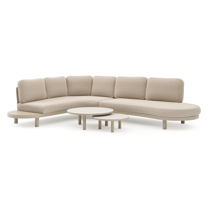 Salon de jardin d'angle Palma en aluminium beige et coussins en weather+ softtouch rustic et table basse