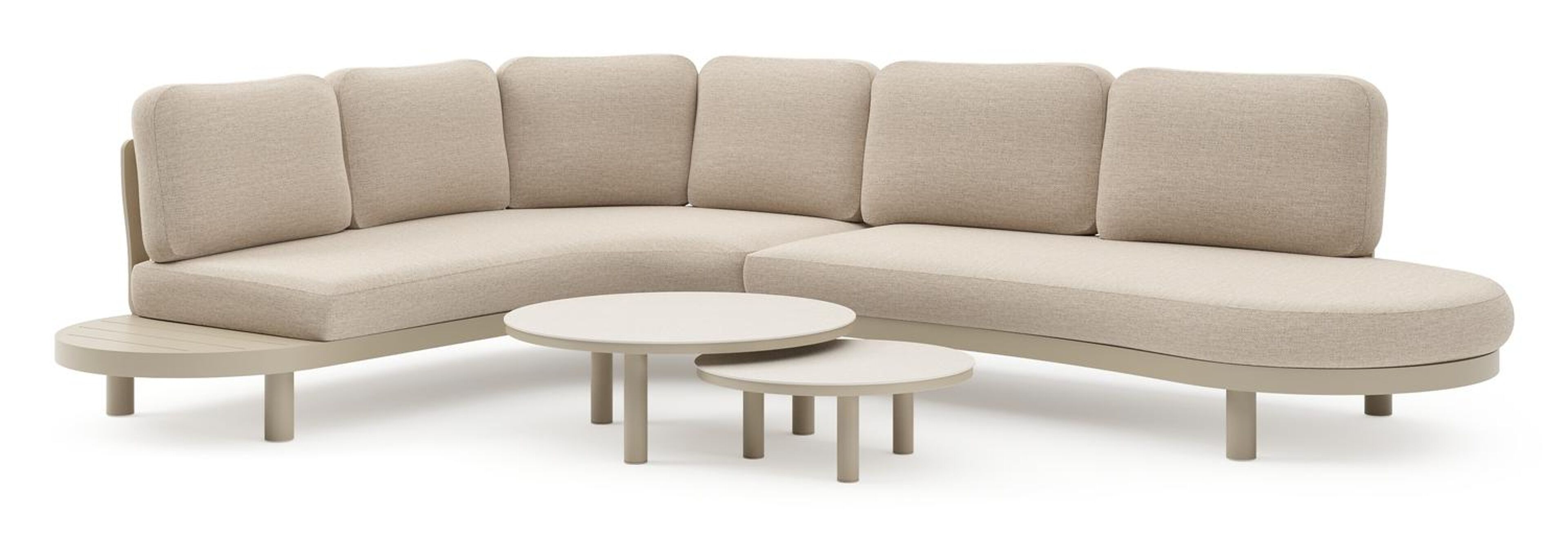 Salon de jardin d'angle Palma en aluminium beige et coussins en weather+ softtouch rustic et table basse