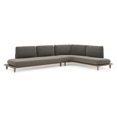 Salon de jardin d'angle Bomero en aluminium taupe et coussins en all weather sunbrella® luxe natte carbon beige