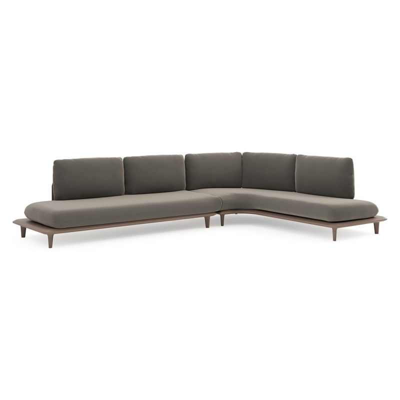 Bomero loungehoek in taupe aluminium met natte carbon beige all weather sunbrella® luxe kussen