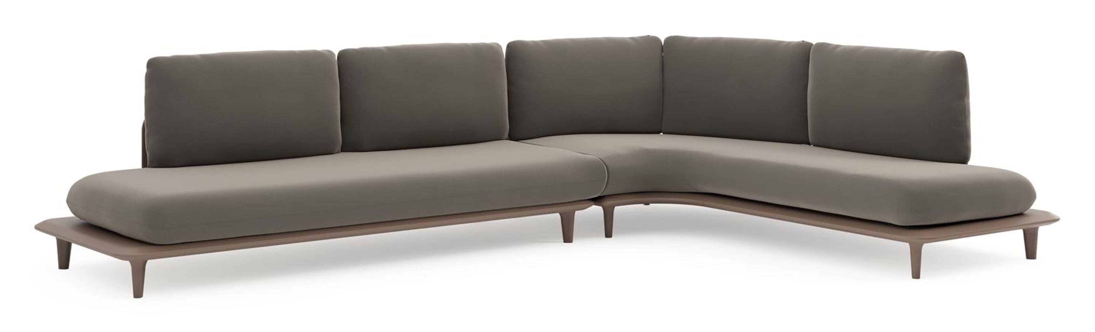 Bomero loungehoek in taupe aluminium met natte carbon beige all weather sunbrella® luxe kussen