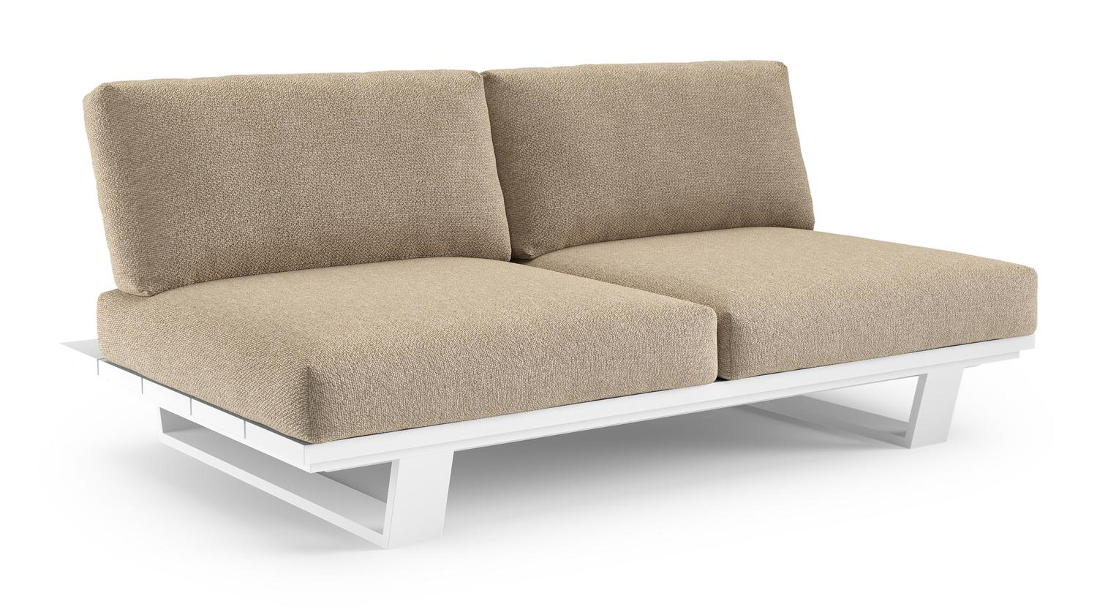 Canapé de jardin Pagino en aluminium blanc et coussins en all weather cosytica madagascar oak