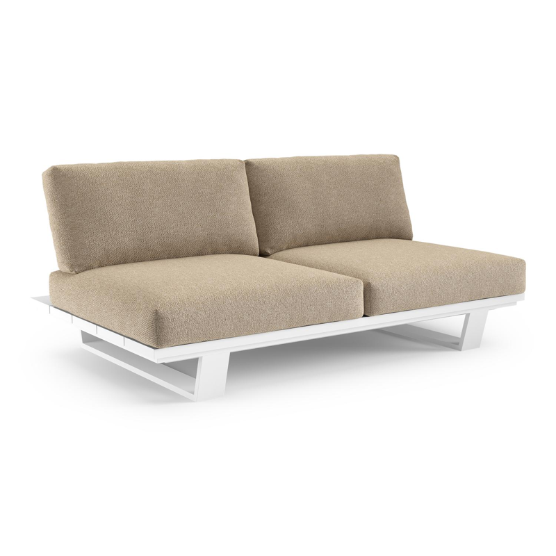 Canapé de jardin Pagino en aluminium blanc et coussins en all weather cosytica madagascar oak