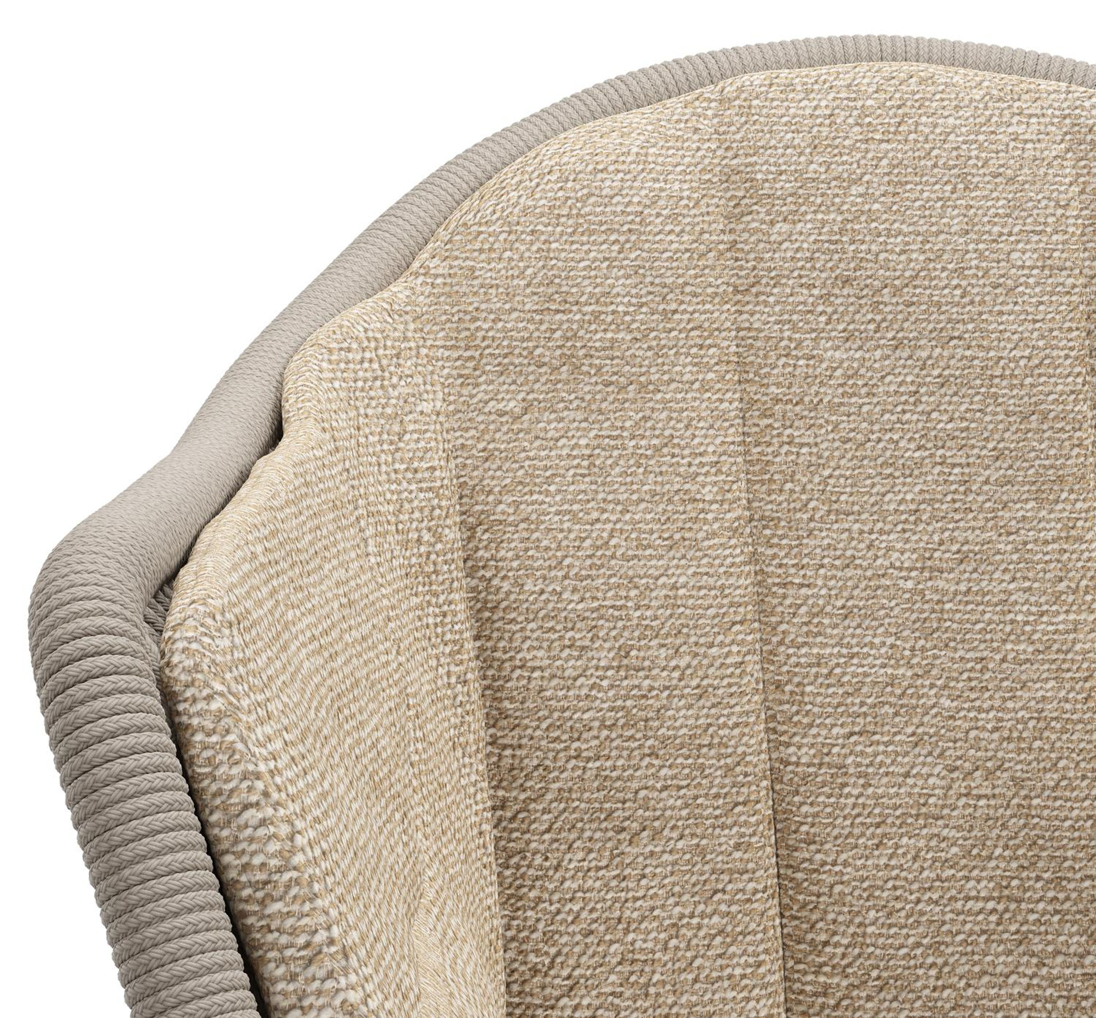 Pagino tuinstoel in zwart aluminium en beige verticaal geweven ronde rope met zitkussen in All Weather Cosytica Madagascar Oak