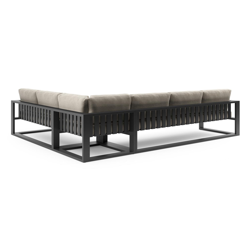 Salon de jardin d'angle Verato en aluminium noir et coussins en all weather cosytica catania greige