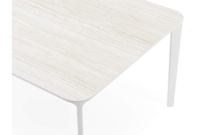 Urbino tuintafel rechthoekig afgerond in wit aluminium en volkeramiek calista - L 290 x B 110 x H 74 cm