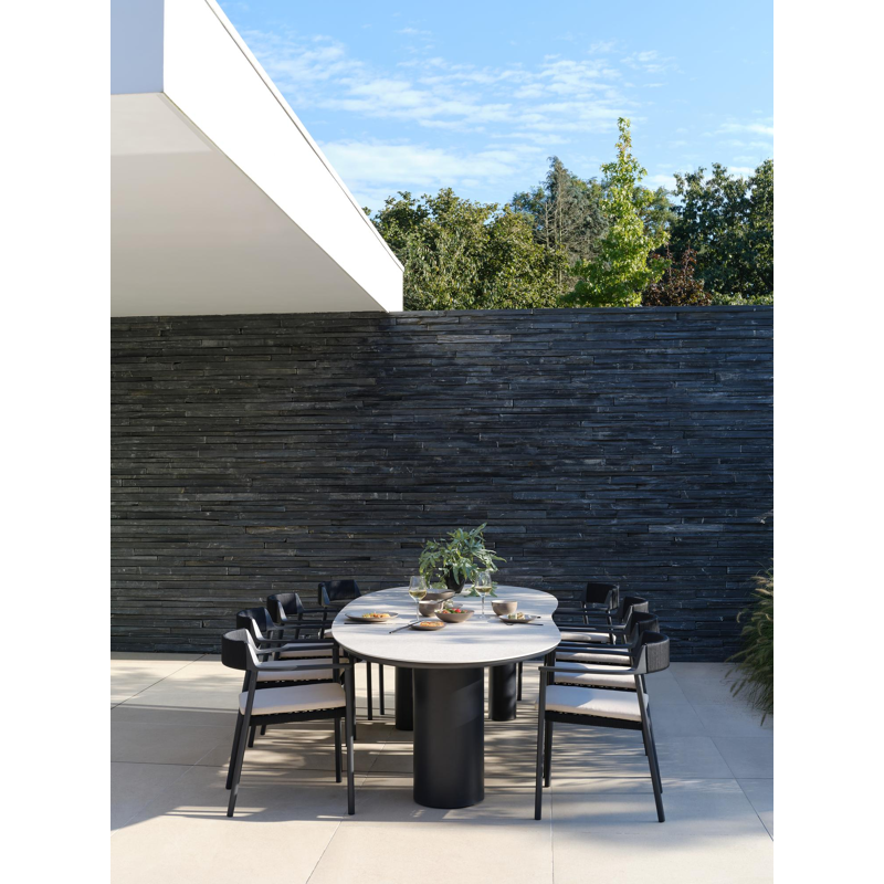 Fiordo tuinstoel in zwart aluminium en zwart vierkant geweven ronde rope 