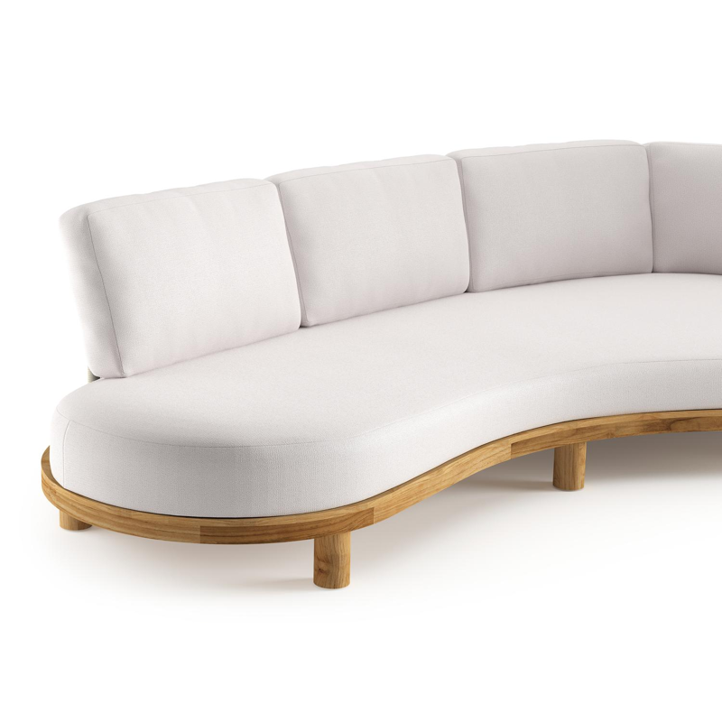 Canapé de jardin Donato en teck et coussins en all weather sunbrella® luxe savane whisper