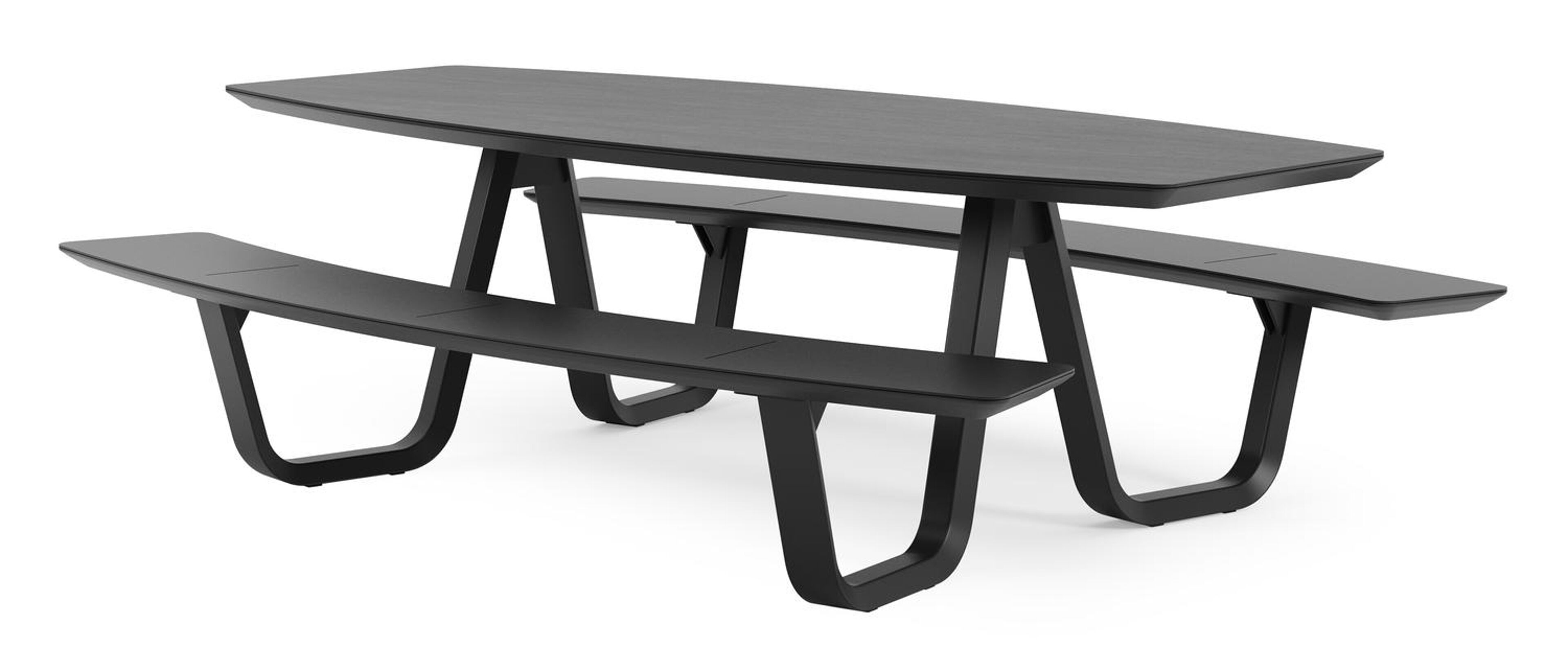 Table de pique-nique Forno forme de bateau en aluminium noir et céramique pleine Basalt Black - Lg. 240 x Lrg. 181 x Haut. 72 cm