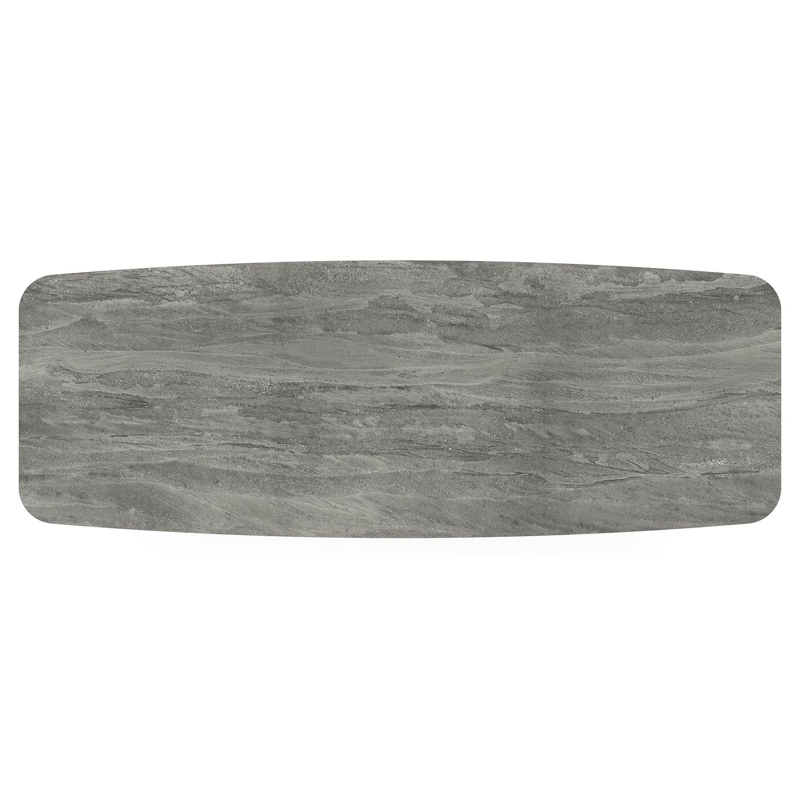 Table de jardin Pagino forme de bateau en aluminium blanc et céramique pleine Aspen Grey - Lg. 315 x Lrg. 115 x Haut. 73 cm