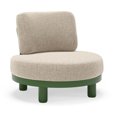 Donato loungestoel in groen aluminium met all weather sunbrella® luxe Chartres Pewter kussen