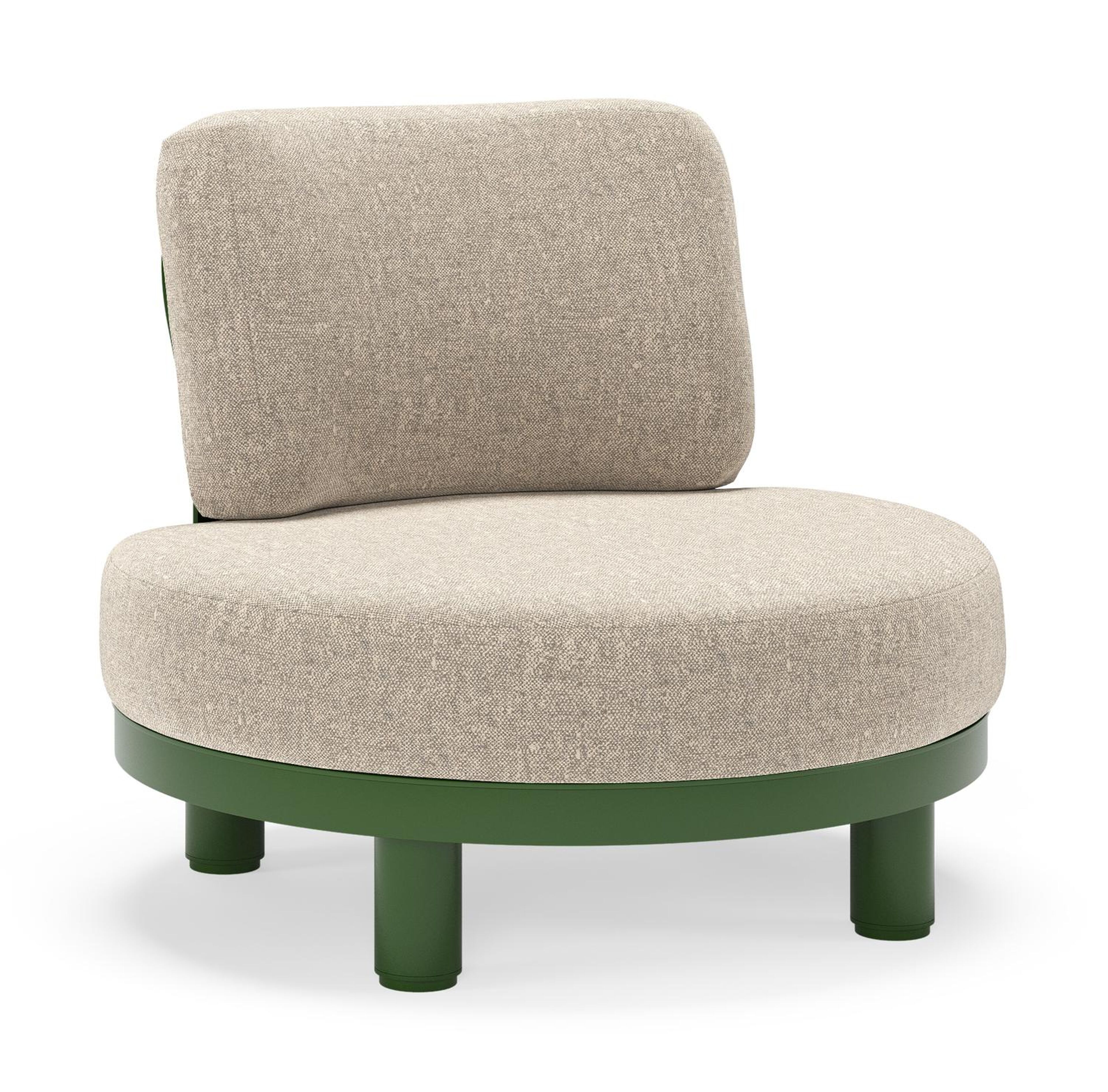 Donato loungestoel in groen aluminium met all weather sunbrella® luxe Chartres Pewter kussen