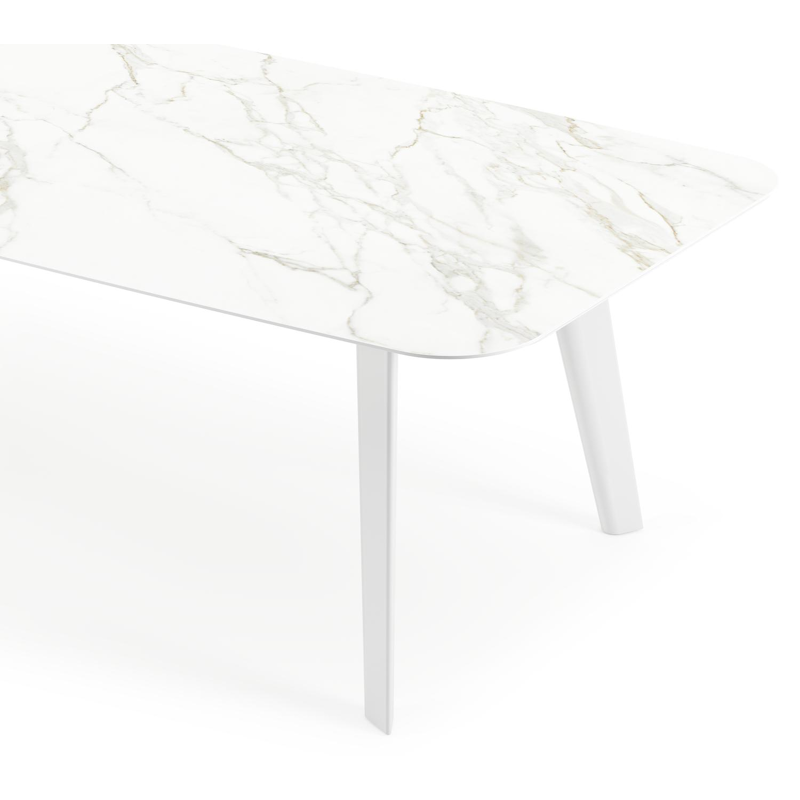 Table de jardin Lacrima en aluminium blanc et céramique pleine calacatta - Lg 315 x Larg. 115 x H 74 cm