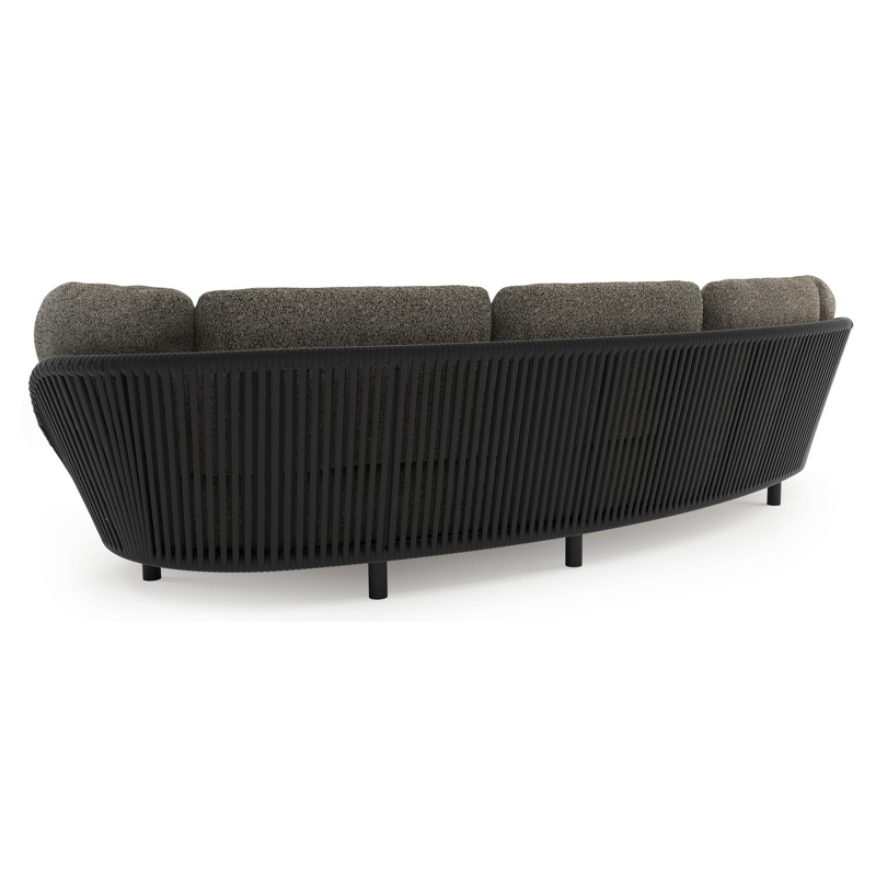 Lupino loungebank in zwart aluminium en zwart verticaal geweven luxe vlakke brede rope met marbella tunder all weather cosytica kussen