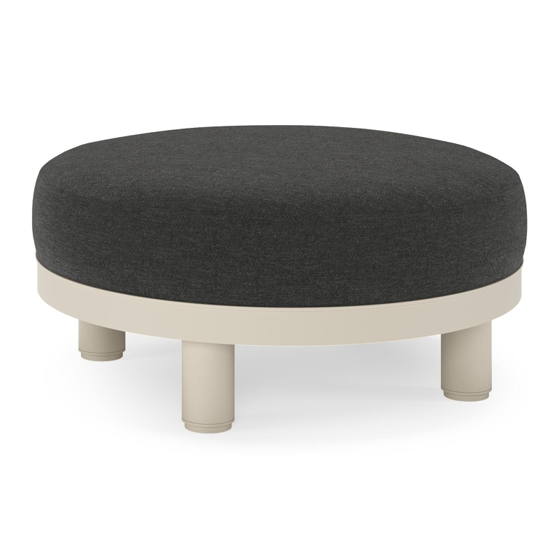 Salon de jardin pouf Donato en aluminium beige et coussins en all weather sunbrella® luxe Chartres Sooty