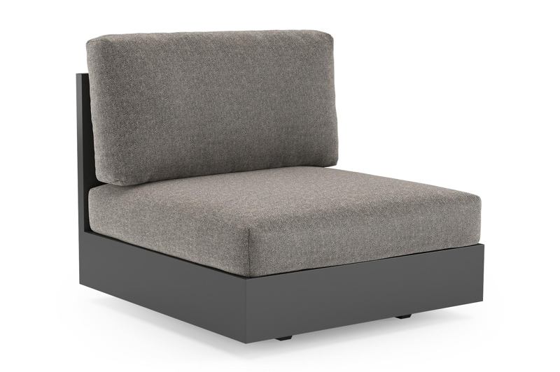 Como loungestoel in zwart aluminium met chartres drizzle all weather sunbrella® luxe kussen