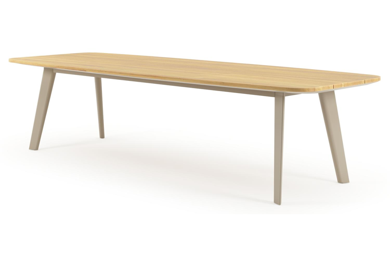 Table de jardin Lacirma forme de bateau en aluminium beige et teck Lg. 315 x Lrg. 115 x Haut. 73 cm