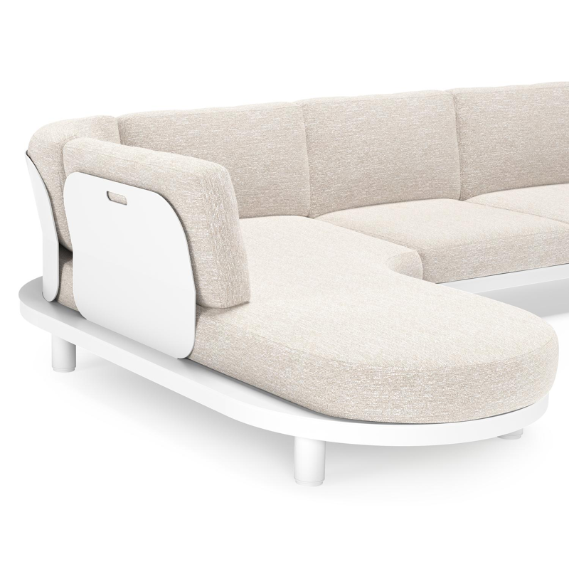 Donato loungehoek in wit aluminium met all weather sunbrella® luxe Tundra Sand kussen