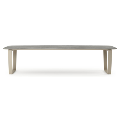 Pagino tuintafel bootvorm in beige aluminium en volkeramiek Aspen Grey - L 315 x B 115 x H 73 cm
