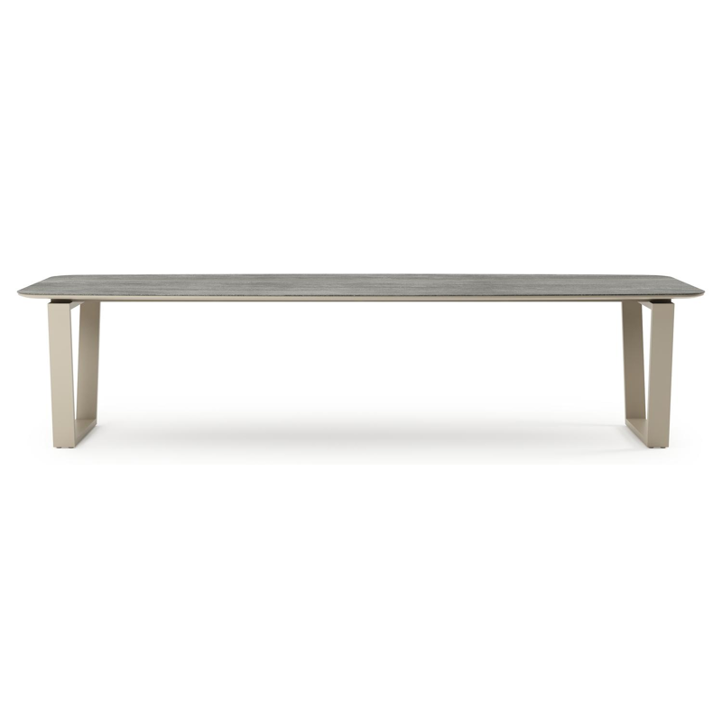 Table de jardin Pagino forme de bateau en aluminium beige et céramique pleine Aspen Grey - Lg. 315 x Lrg. 115 x Haut. 73 cm