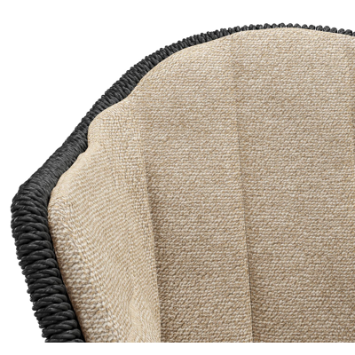 Pagino tuinstoel in zwart aluminium en zwart ronde wicker met zitkussen in All Weather Cosytica Madagascar Oak