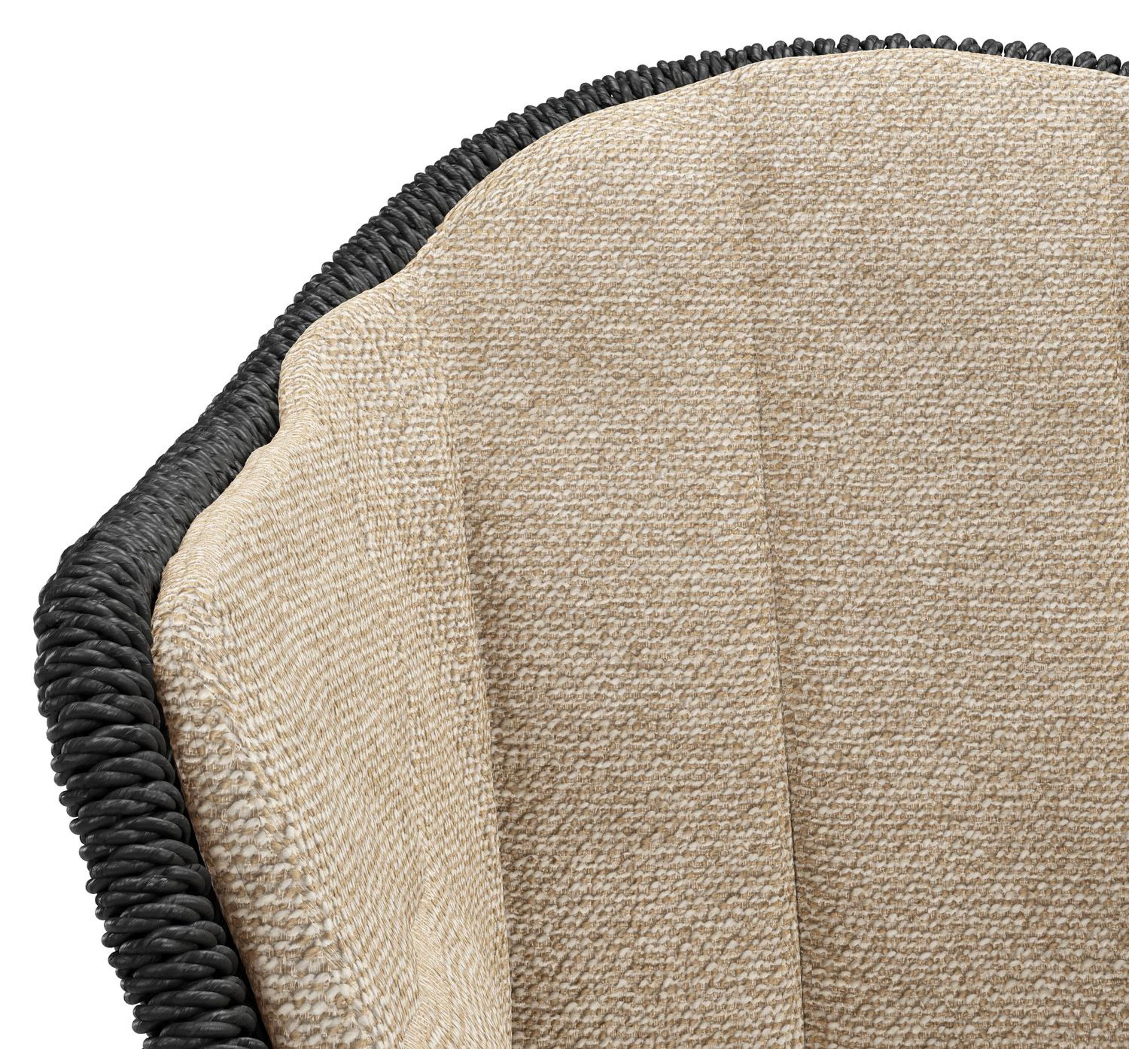 Pagino tuinstoel in zwart aluminium en zwart ronde wicker met zitkussen in All Weather Cosytica Madagascar Oak