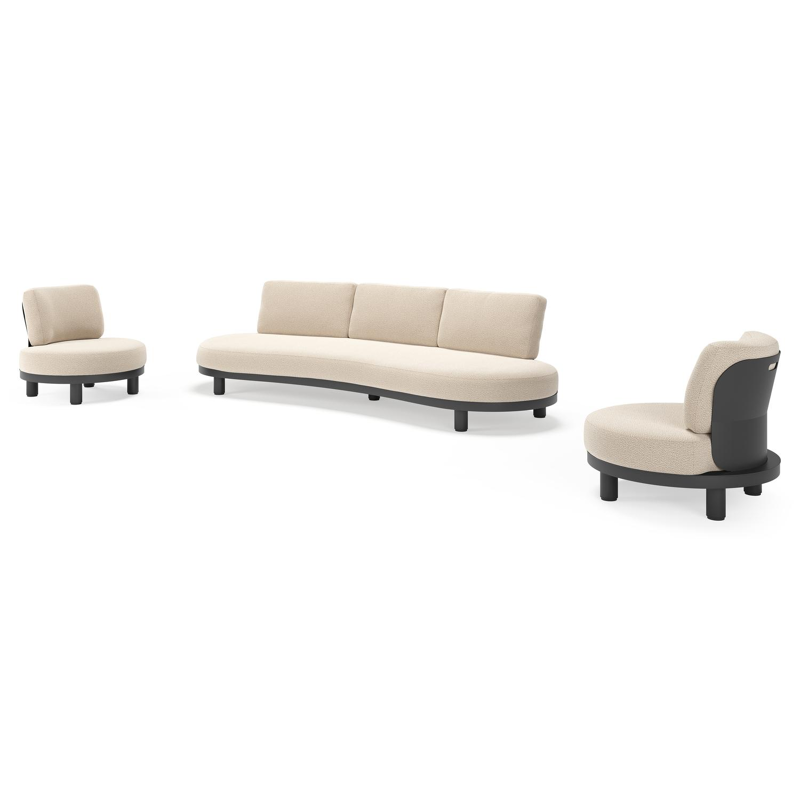 Donato loungeset in zwart aluminium met all weather sunbrella® luxe Lopi Sand kussen