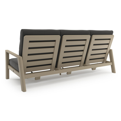 Cirello loungebank 3-zit in beige aluminium met natte charcoal chine all weather sunbrella® luxe kussen